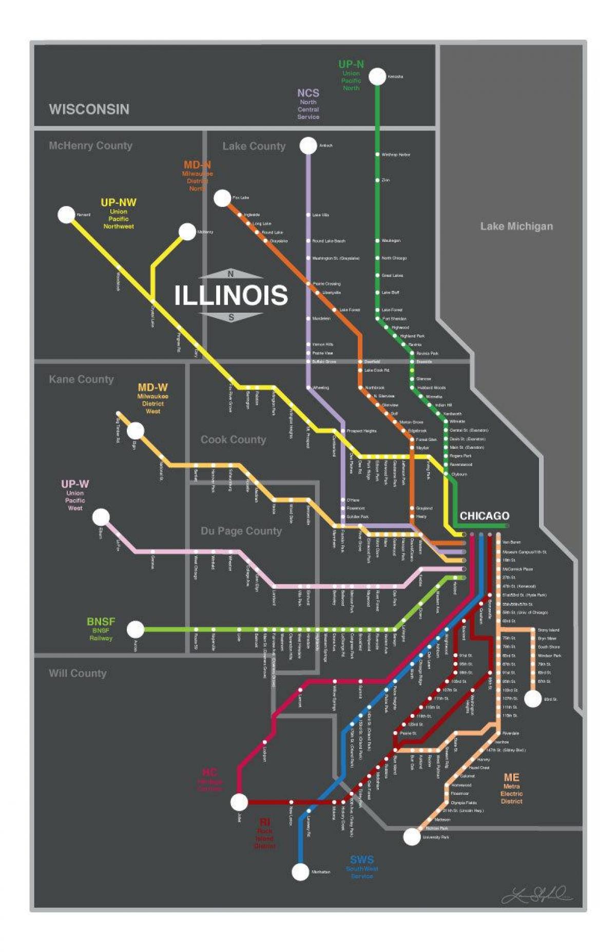 metra வரைபடம் Chicago