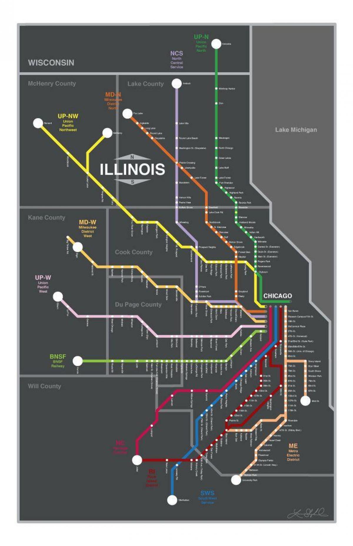 metra ரயில் வரைபடம் Chicago