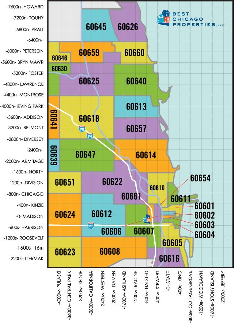 சிகாகோ பகுதி ஜிப் குறியீடு வரைபடம்