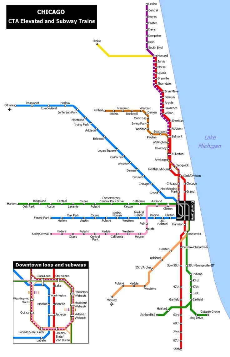 சிகாகோ மெட்ரோ நிலையம் வரைபடம்